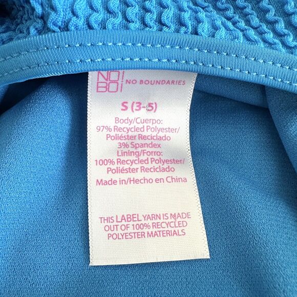 No Boundaries Blue Textured One Piece Swimsuit Women’s Size S 3-5 Scoop Back - Picture 3 of 3